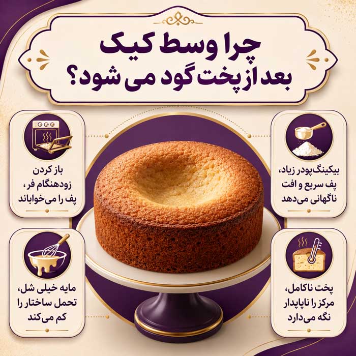 چرا وسط کیک بعد از پخت گود می‌شود؟