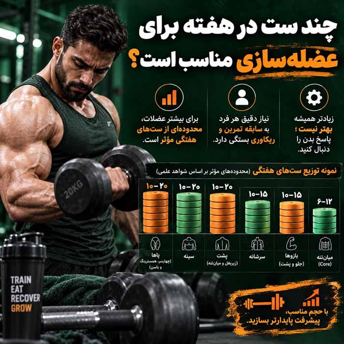 حجم تمرین چیست؟؛ تعداد ست مناسب برای هر عضله؛ چگونه حجم هفتگی را محاسبه کنیم؟ چند ست در هفته برای عضلهسازی مناسب است؟