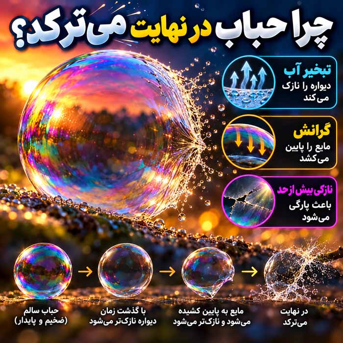 چرا حبابها گرد هستند؟؛ نقش کشش سطحی در شکل کروی؛ توضیح ساده یک پدیده روزمره چرا حباب در نهایت میترکد؟