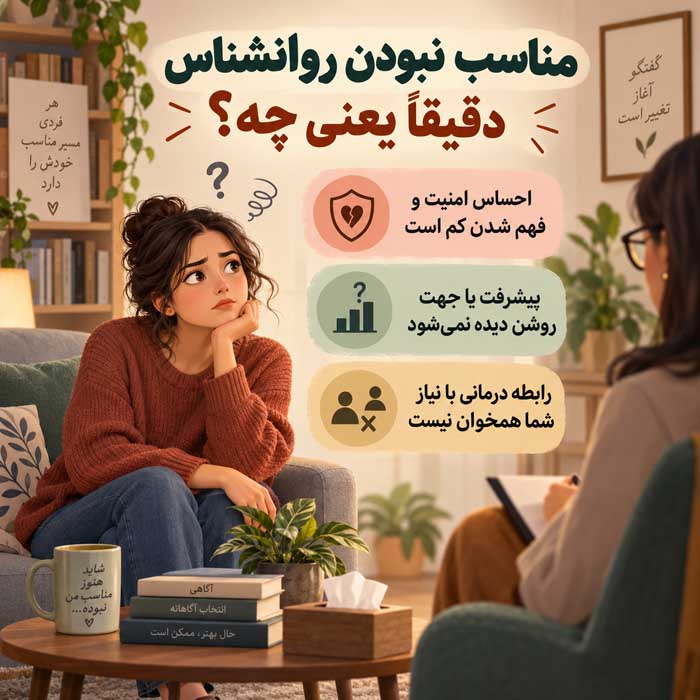 از کجا بفهمیم یک روانشناس برای ما مناسب نیست؟؛ نشانههای رابطه درمانی ضعیف؛ چه زمانی درمانگر را تغییر دهیم؟ مناسب نبودن روانشناس دقیقاً یعنی چه؟