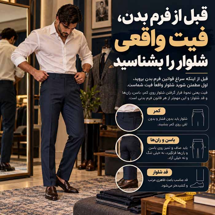 راهنمای انتخاب شلوار مردانه بر اساس فرم بدن؛ فاق، عرض ران و برش مناسب؛ راسته، تَیپرد یا ریلکس قبل از فرم بدن، فیت واقعی شلوار را بشناسید