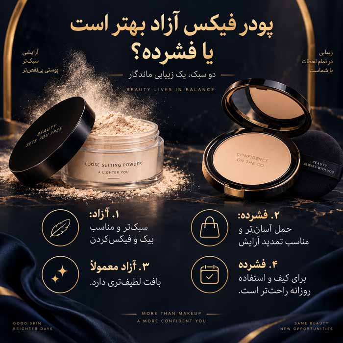 اسپری فیکس بهتر است یا پودر فیکس؟ تفاوت کاربرد، ماندگاری و انتخاب برای انواع پوست پودر فیکس آزاد بهتر است یا فشرده؟