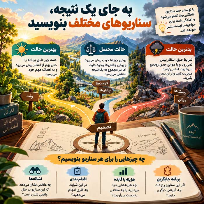 ژورنال تصمیمگیری چیست؟ روش ثبت تصمیمها برای انتخاب بهتر و بررسی اشتباهات به جای یک نتیجه، سناریوهای مختلف بنویسید