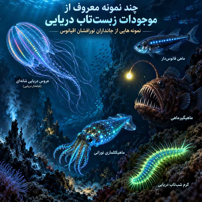 چند نمونه معروف از موجودات زیست‌تاب دریایی