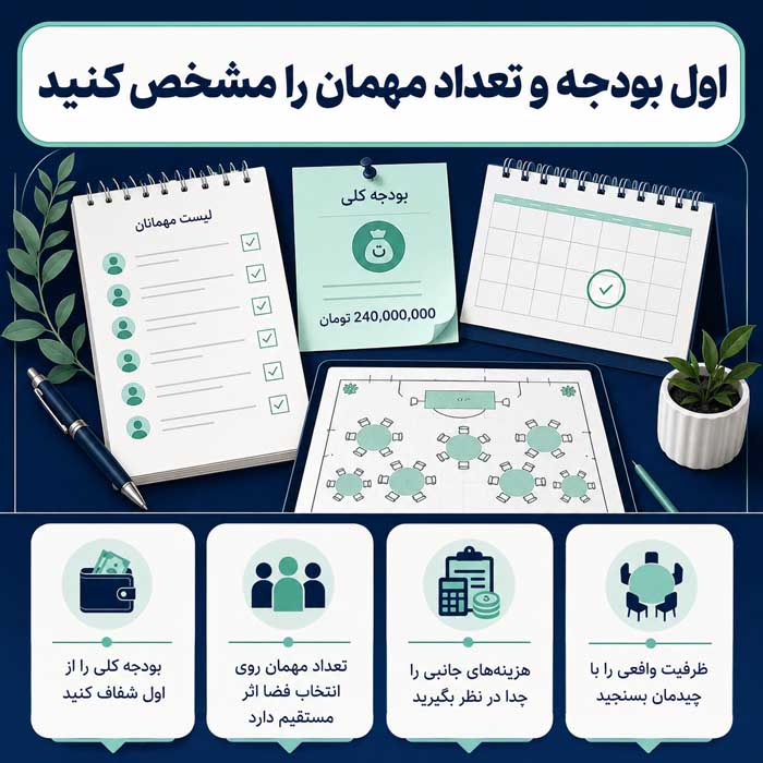 همه چیز درباره باغ و تالار در ایران؛ هزینه، امکانات، ظرفیت و نکاتی که قبل از رزرو باید بدانید اول بودجه و تعداد مهمان را مشخص کنید
