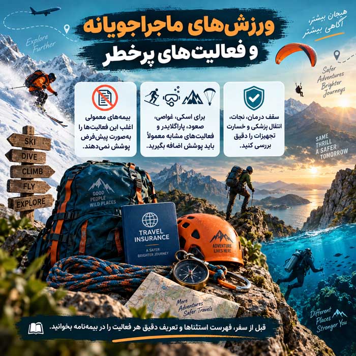 بیمه مسافرتی چیست؟؛ پوششها و استثناهای بیمهنامه؛ نکات مهم برای دریافت خسارت ورزشهای ماجراجویانه و فعالیتهای پرخطر