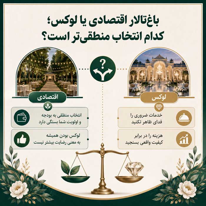 همه چیز درباره باغ و تالار در ایران؛ هزینه، امکانات، ظرفیت و نکاتی که قبل از رزرو باید بدانید باغتالار اقتصادی یا لوکس؛ کدام انتخاب منطقیتر است؟