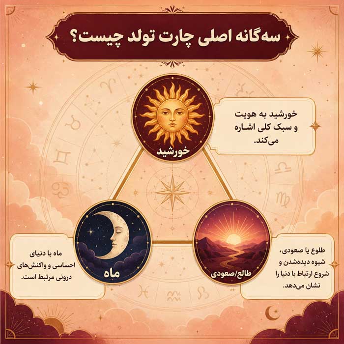 چارت تولد چیست؟؛ آموزش Birth Chart در طالعبینی؛ معنی سیارات، برجها، خانهها و جنبهها سهگانه اصلی چارت تولد چیست؟