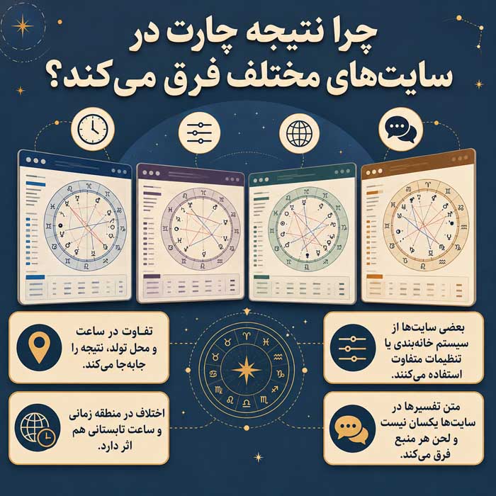 چارت تولد چیست؟؛ آموزش Birth Chart در طالعبینی؛ معنی سیارات، برجها، خانهها و جنبهها چرا نتیجه چارت در سایتهای مختلف فرق میکند؟