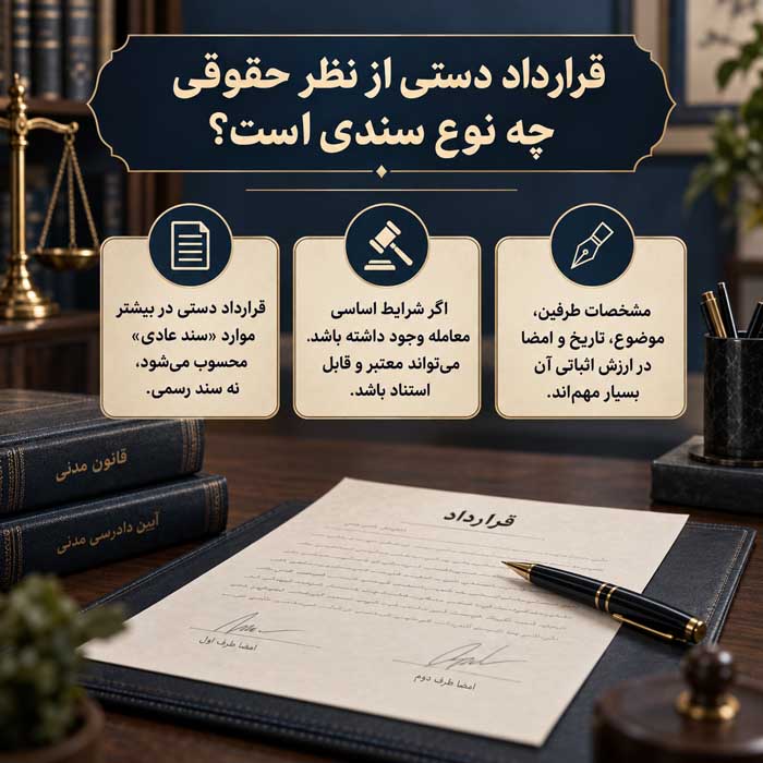 قرارداد دستی اعتبار دارد؟؛ شرایط اعتبار سند عادی؛ نکات مهم امضا و تنظیم قرارداد قرارداد دستی از نظر حقوقی چه نوع سندی است؟