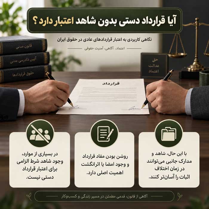 قرارداد دستی اعتبار دارد؟؛ شرایط اعتبار سند عادی؛ نکات مهم امضا و تنظیم قرارداد آیا قرارداد دستی بدون شاهد اعتبار دارد؟