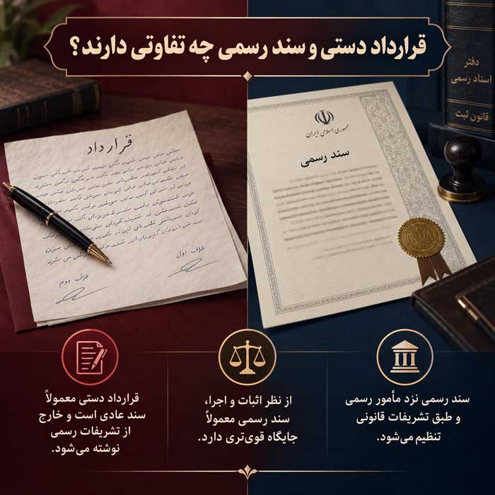 قرارداد دستی اعتبار دارد؟؛ شرایط اعتبار سند عادی؛ نکات مهم امضا و تنظیم قرارداد قرارداد دستی و سند رسمی چه تفاوتی دارند؟
