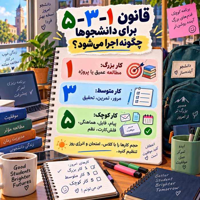 قانون ۱-۳-۵ چیست؟؛ یک کار بزرگ، سه کار متوسط و پنج کار کوچک؛ روش ساده برنامهریزی روزانه قانون ۱-۳-۵ برای دانشجوها چگونه اجرا میشود؟