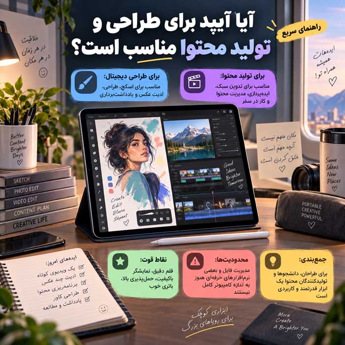 مزایا و معایب آیپد؛ کاربرد برای مطالعه، طراحی و کار؛ چه زمانی ارزش خرید دارد؟ آیا آیپد برای طراحی و تولید محتوا مناسب است؟