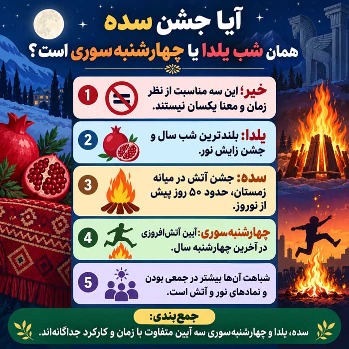 جشن سده چیست؟؛ تاریخچه و آیین آتشافروزی؛ از روایت هوشنگ تا ثبت جهانی در یونسکو آیا جشن سده همان شب یلدا یا چهارشنبهسوری است؟