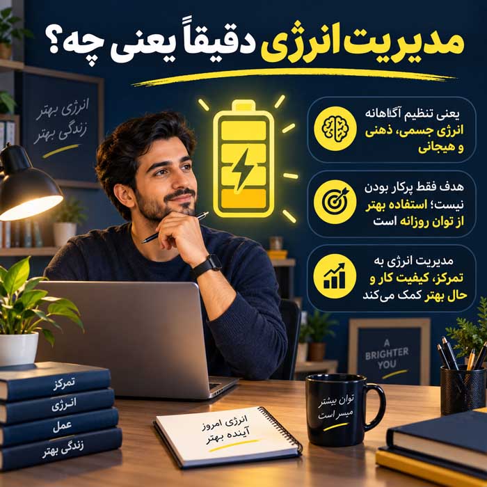 مدیریت انرژی چیست؟؛ تفاوت آن با مدیریت زمان؛ چگونه کارهای مهم را با توان واقعی روز هماهنگ کنیم؟ مدیریت انرژی دقیقاً یعنی چه؟