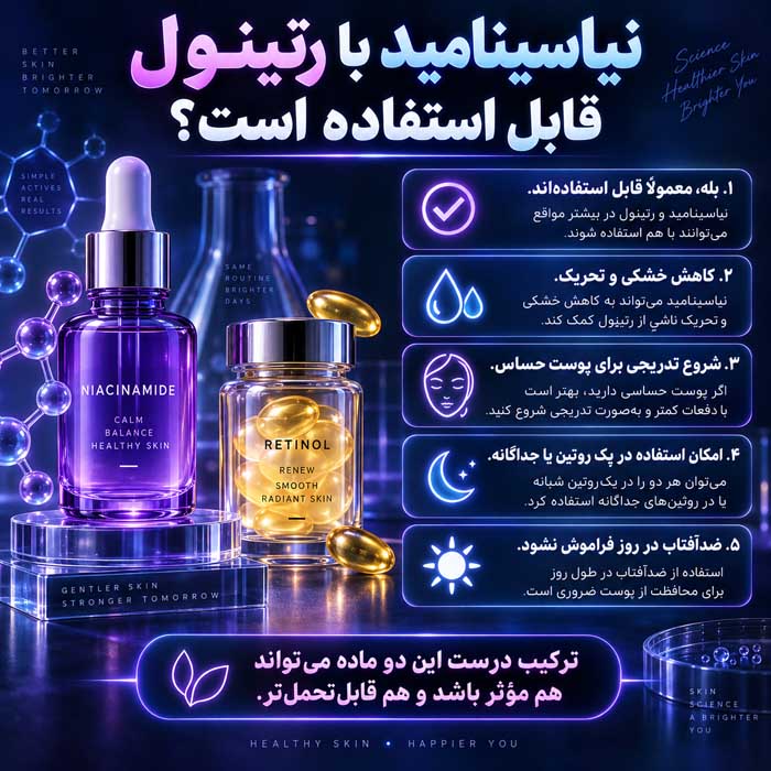 نیاسینامید چیست؟؛ کاربرد برای چربی و ظاهر منافذ؛ روش مصرف و انتخاب غلظت مناسب نیاسینامید با رتینول قابل استفاده است؟