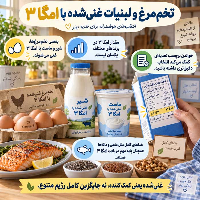 تخم‌مرغ و لبنیات غنی‌شده با امگا ۳