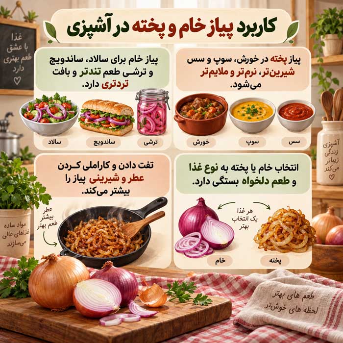 کاربرد پیاز خام و پخته در آشپزی