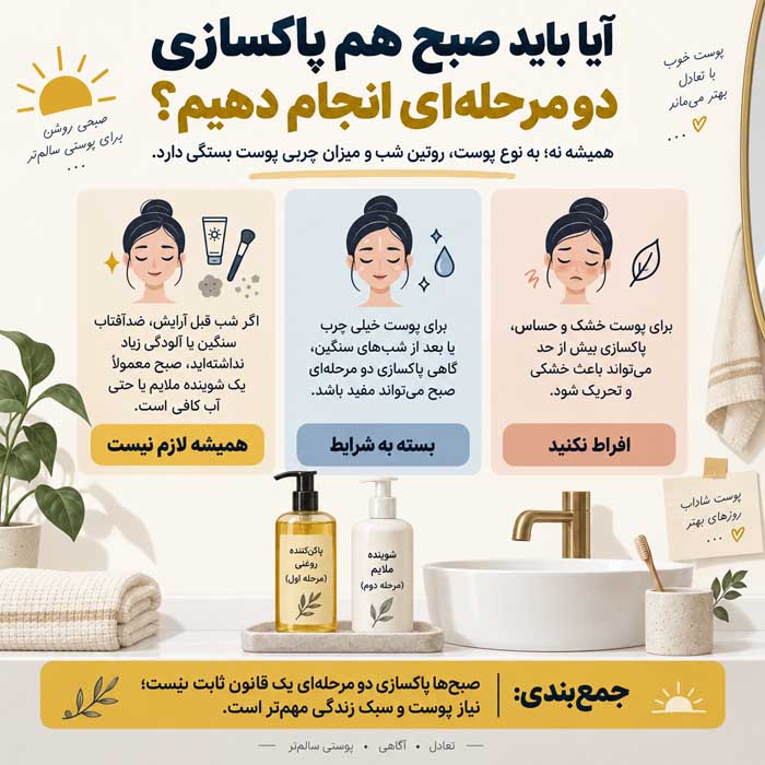 پاکسازی دو مرحله ای چیست؟؛ آموزش Double Cleansing؛ چه پوستهایی به آن نیاز دارند؟ آیا باید صبح هم پاکسازی دو مرحلهای انجام دهیم؟