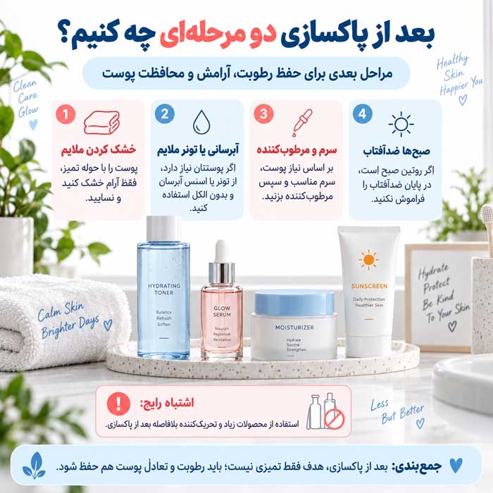 پاکسازی دو مرحله ای چیست؟؛ آموزش Double Cleansing؛ چه پوستهایی به آن نیاز دارند؟ بعد از پاکسازی دو مرحلهای چه کنیم؟