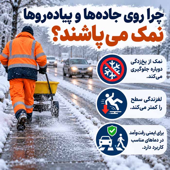 چرا روی جاده‌ها و پیاده‌روها نمک می‌پاشند؟