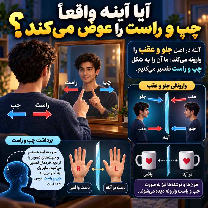 آیا آینه واقعاً چپ و راست را عوض می‌کند؟