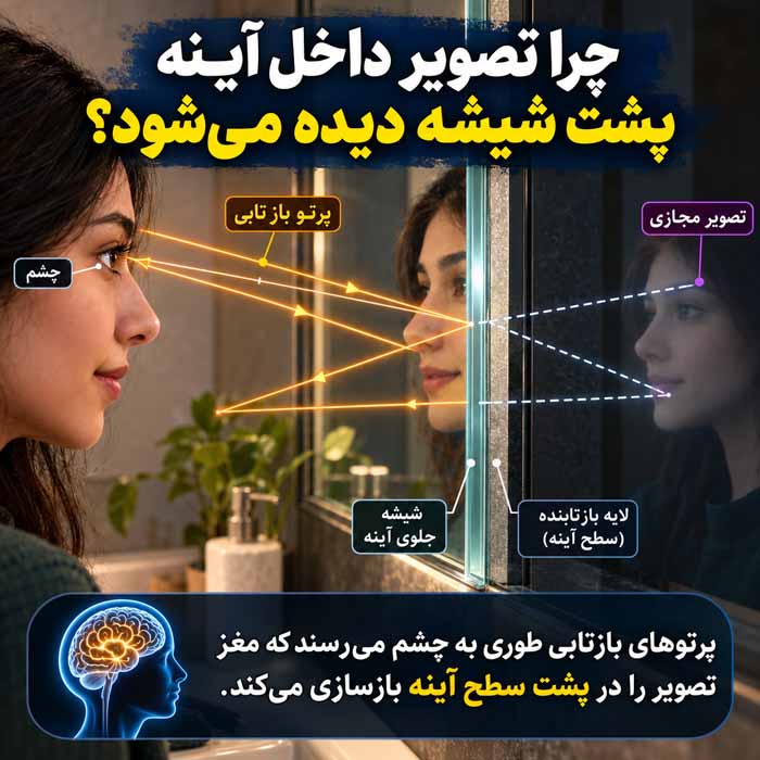 چرا تصویر داخل آینه پشت شیشه دیده می‌شود؟