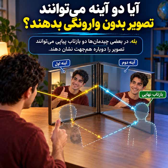 آیا دو آینه می‌توانند تصویر بدون وارونگی بدهند؟