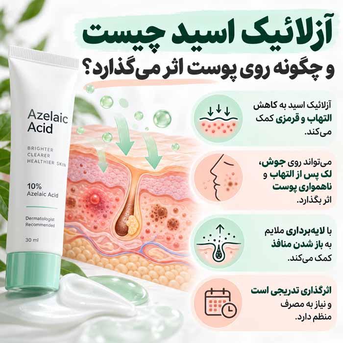 آزلائیک اسید چیست؟؛ فواید برای جوش، لک و قرمزی پوست؛ نحوه استفاده و عوارض احتمالی آزلائیک اسید چیست و چگونه روی پوست اثر میگذارد؟