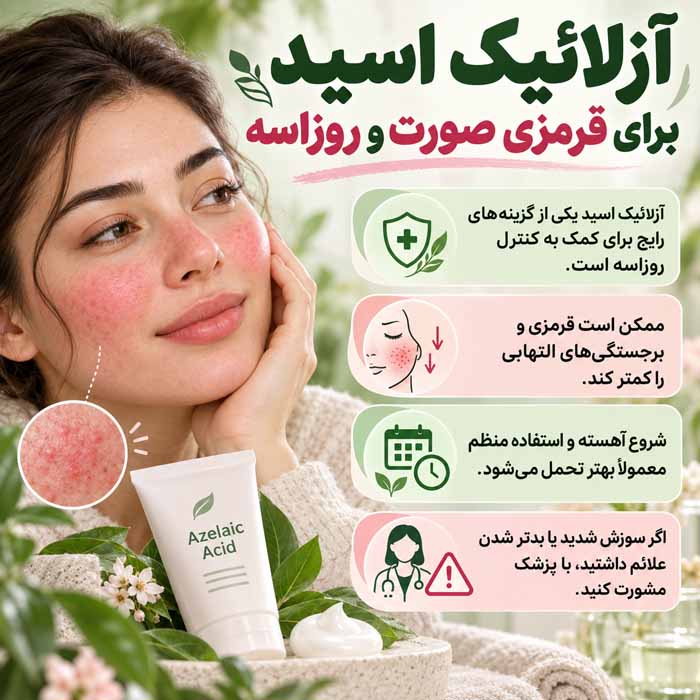 آزلائیک اسید چیست؟؛ فواید برای جوش، لک و قرمزی پوست؛ نحوه استفاده و عوارض احتمالی آزلائیک اسید برای قرمزی صورت و روزاسه
