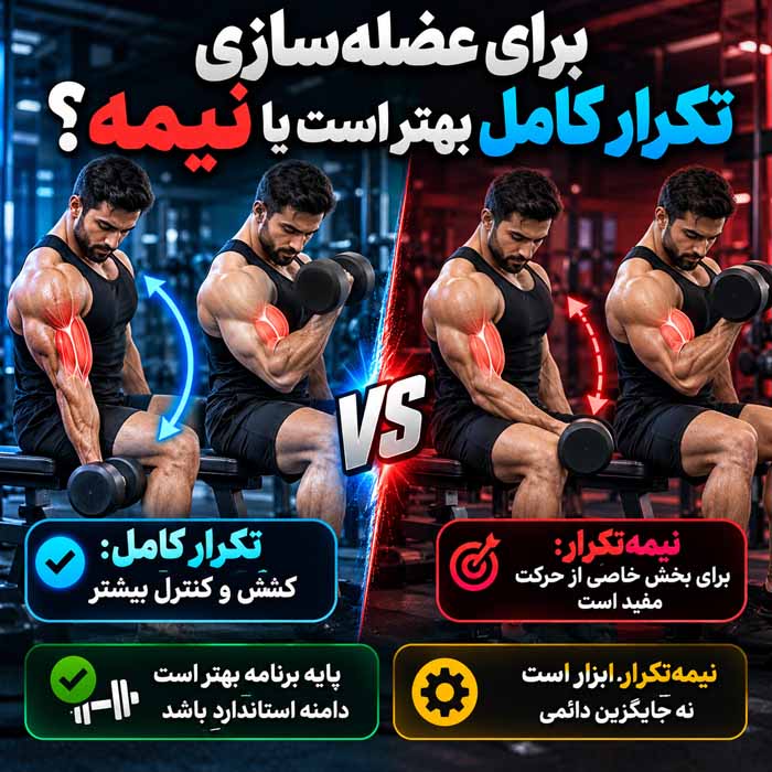 دامنه حرکتی در بدنسازی چیست؟ تفاوت تکرار کامل و نیمه برای عضلهسازی برای عضلهسازی تکرار کامل بهتر است یا نیمه؟
