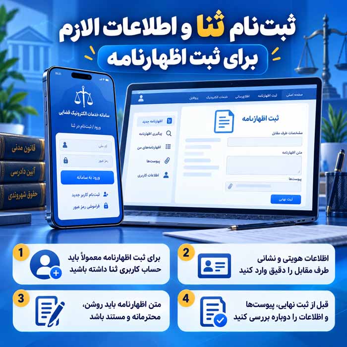 اظهارنامه قضایی چیست؟ کاربردها، نحوه ارسال و تفاوت با دادخواست ثبتنام ثنا و اطلاعات لازم برای ثبت اظهارنامه