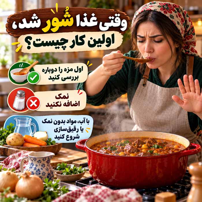 غذای شور را چگونه نجات دهیم؟؛ روش گرفتن شوری انواع غذا؛ از خورش و سوپ تا برنج و ماکارونی وقتی غذا شور شد، اولین کار چیست؟