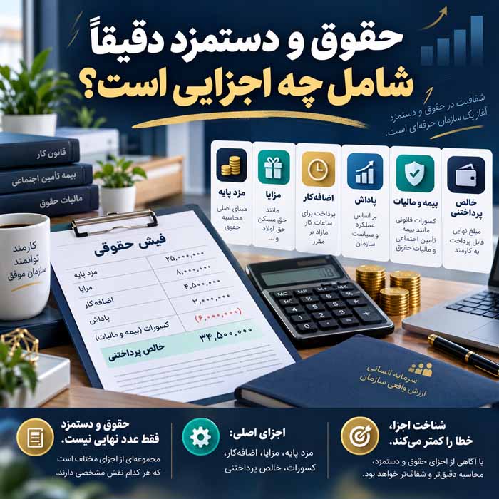 اصول پرداخت حقوق و دستمزد کارکنان؛ از محاسبه کارکرد و مزایا تا کسورات و واریز حقوق حقوق و دستمزد دقیقاً شامل چه اجزایی است؟