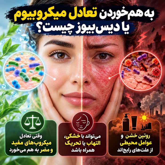 میکروبیوم پوست چیست؟؛ باکتریهای مفید چگونه از پوست محافظت میکنند؟؛ نقش آن در سلامت و تعادل پوستی بههمخوردن تعادل میکروبیوم یا دیسبیوز چیست؟