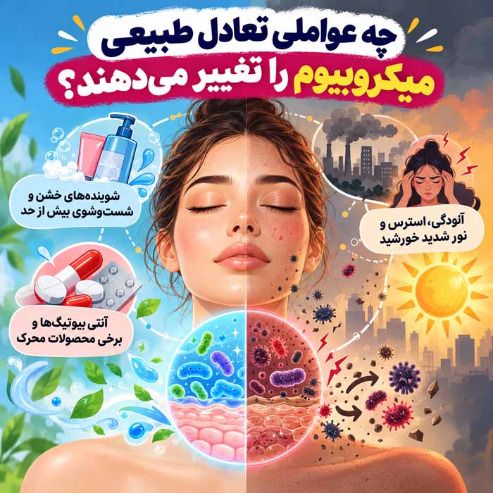 میکروبیوم پوست چیست؟؛ باکتریهای مفید چگونه از پوست محافظت میکنند؟؛ نقش آن در سلامت و تعادل پوستی چه عواملی تعادل طبیعی میکروبیوم را تغییر میدهند؟