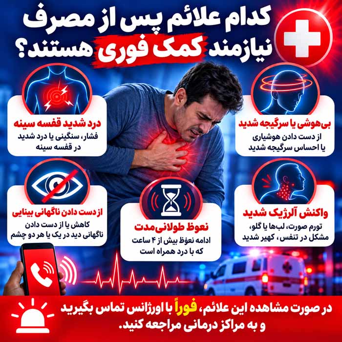 کدام علائم پس از مصرف نیازمند کمک فوری هستند؟
