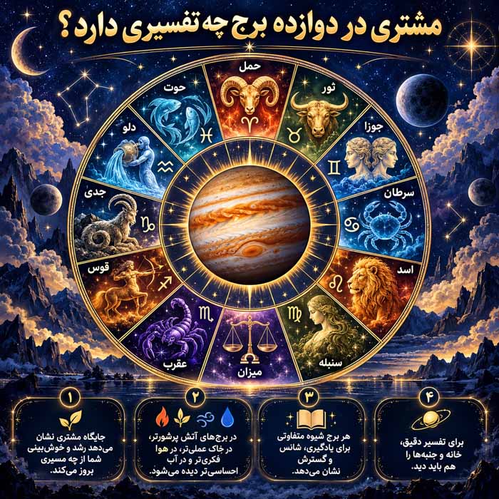 مشتری در دوازده برج چه تفسیری دارد؟