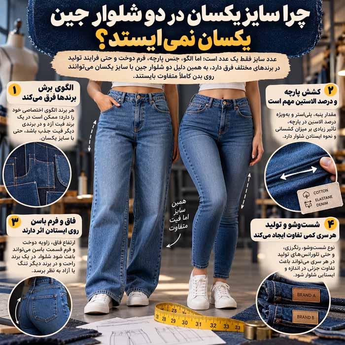 چرا سایز یکسان در دو شلوار جین یکسان نمی‌ایستد؟
