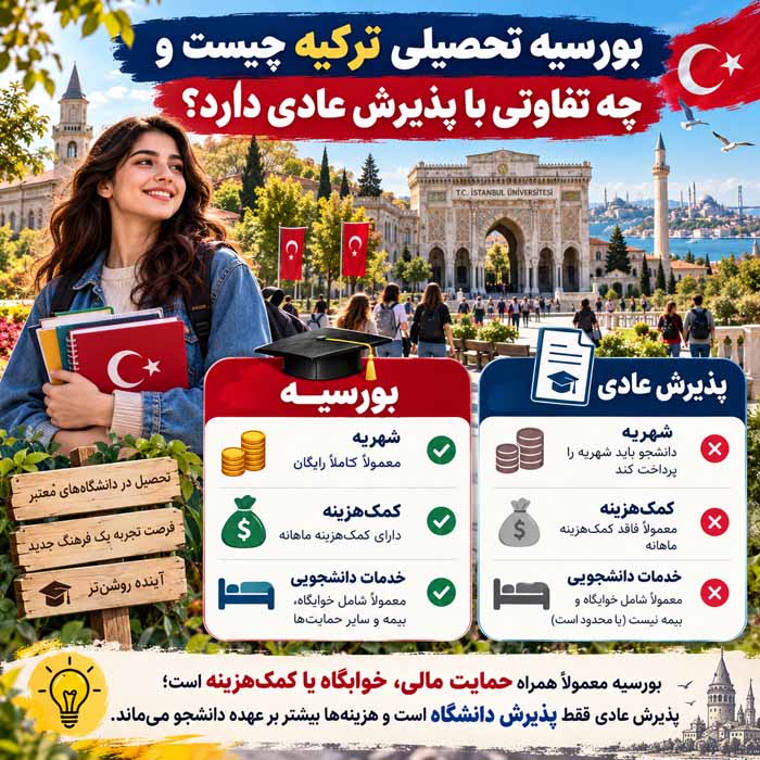بورسیه تحصیلی ترکیه 2026؛ شرایط سنی و معدل؛ مدارک لازم و مراحل ثبتنام بورسیه تحصیلی ترکیه چیست و چه تفاوتی با پذیرش عادی دارد؟