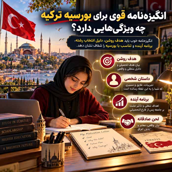 بورسیه تحصیلی ترکیه 2026؛ شرایط سنی و معدل؛ مدارک لازم و مراحل ثبتنام انگیزهنامه قوی برای بورسیه ترکیه چه ویژگیهایی دارد؟