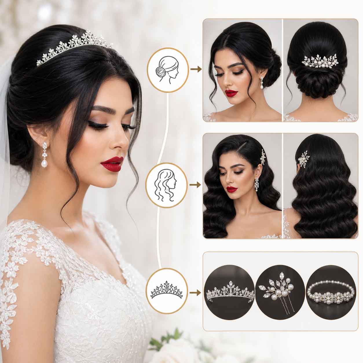 راهنمای کامل میکاپ عروس با رژ قرمز و موی مشکی برای جشنی خاطره انگیز و ماندگار بهترین مدل مو و اکسسوری برای تکمیل آرایش عروس با رژ قرمز و موی مشکی