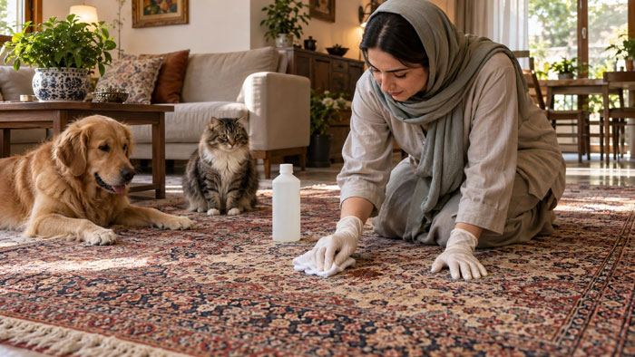 از بین بردن بوی ادرار بچه و حیوان از روی فرش؛ روشهای خانگی و اصولی چگونه بوی ادرار سگ را از فرش از بین ببریم؟