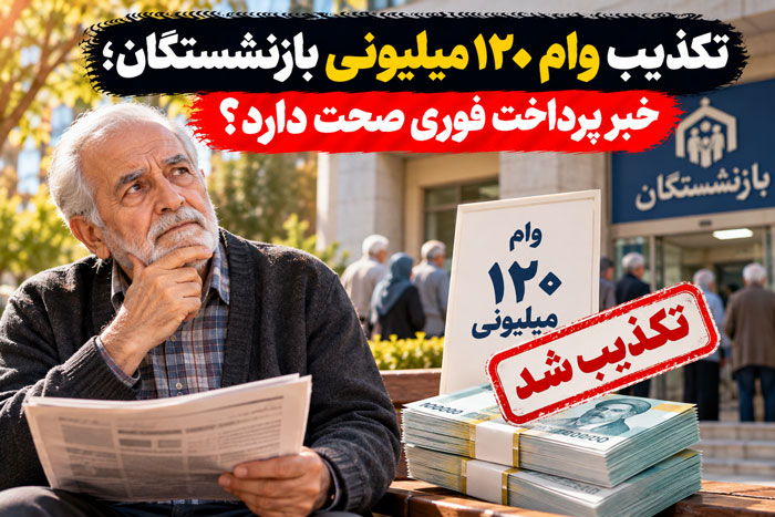 تکذیب وام ۱۲۰ میلیونی بازنشستگان؛ خبر پرداخت فوری صحت دارد؟ تکذیب وام ۱۲۰ میلیونی بازنشستگان؛ خبر پرداخت فوری صحت دارد؟